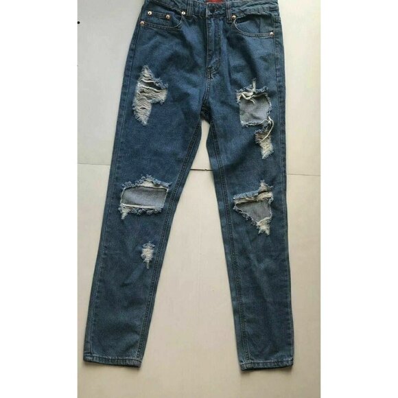 Signature 8 Women Blue Destructed Distressed Jeans - Picture 6 of 12
